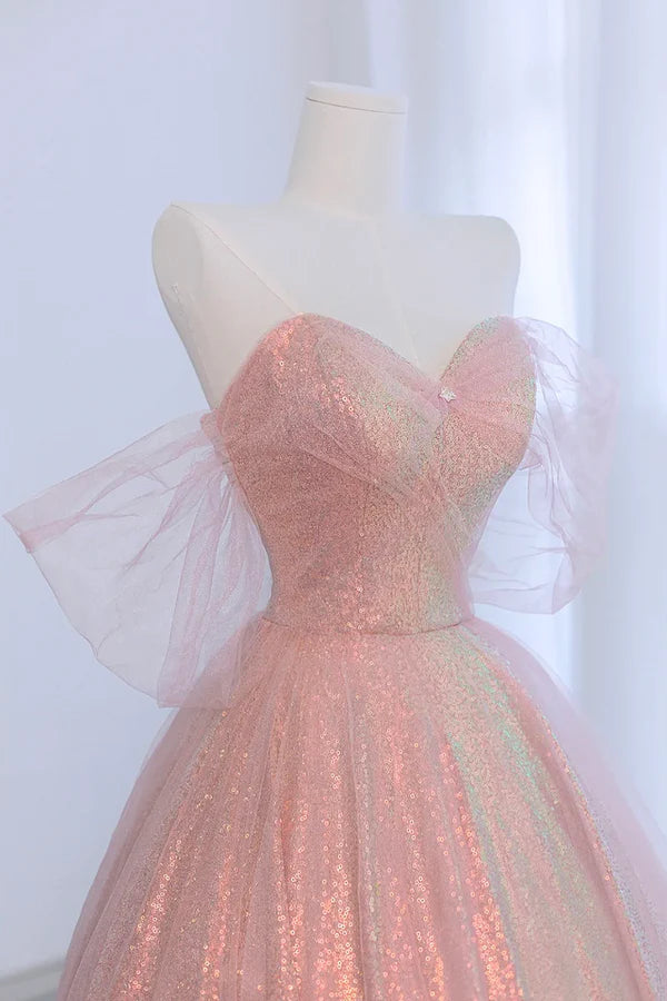 Wholesale Shiny Tulle Sequins Long Prom Dress Beautiful A-Line Formal Dress Sweet 16 Dress
